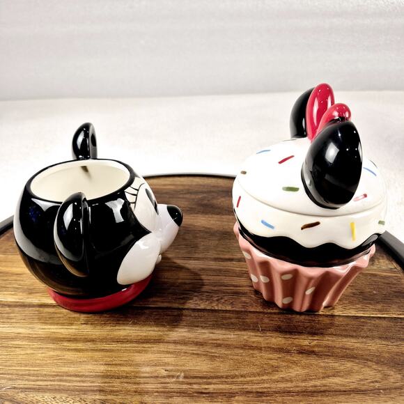 Disney Mickey & Minnie Mouse Ceramic Mug & Ceramic Cupcake Cup With Lid Defect - Picture 8 of 15